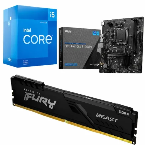 kit i5 12400F + MSI PRO H610M-S + Ram DDR4 Kingston Fury Beast, 16GB(2x8GB), 3200MHz