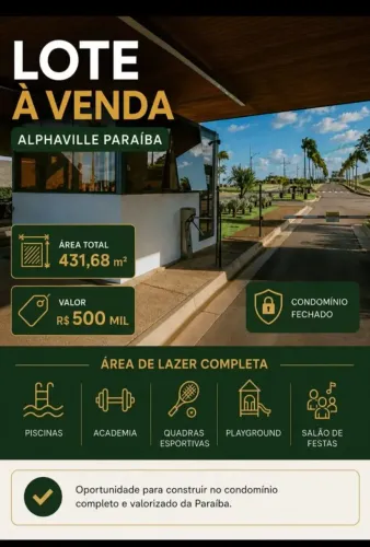 LOTE no Alphaville Paraiba com 431m2 na entrada de João Pessoa - Bayeux - PB