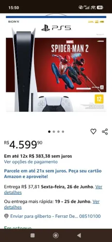 Ps5 disk 825gb edição homem aranha 2 com 1 controle zero no Itaim Paulista ou Ferraz/SP 