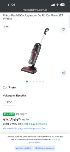 Aspirador Pó Philco Vertical 127V | Power Clean, 2000W, PAS4000V