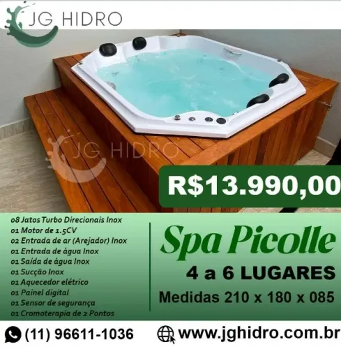 SPA COM HIDROMASSAGEM E ACABAMENTO EM DECK USO PARA 4 A 6 PESSOAS