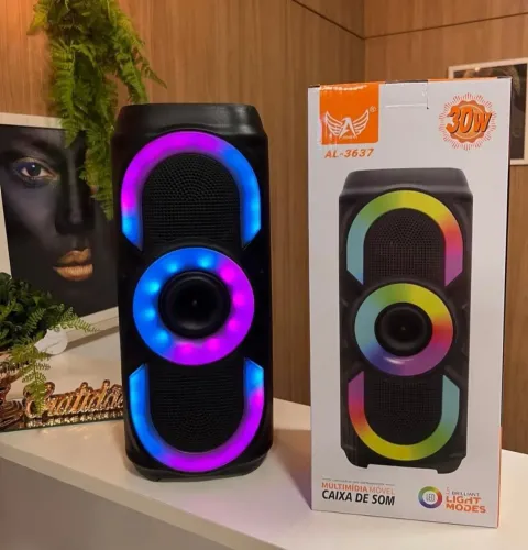 Caixa de Som Portátil Bluetooth 30W Atonex AL-3637 com Luzes LED RGB