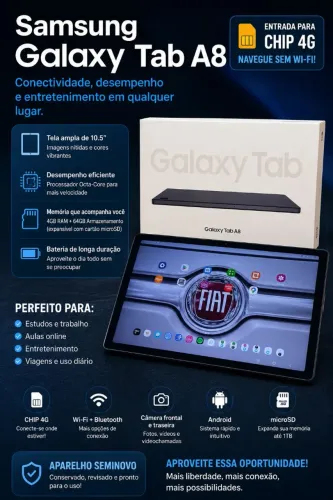 Samsung Galaxy Tab A8 4G/LTE 10.5? - Chip + Wi-Fi - Seminovo