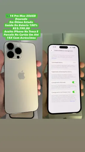 iPhone 14 Pro Max 256GB Dourado - Saúde Da Bateria 100% (Usado)