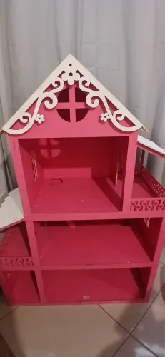 Casinha de boneca Grande + Mini Móveis Mdf Rosa