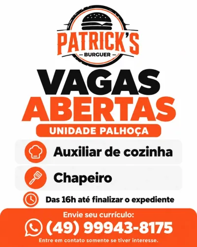 VAGA PARA UNIDADE DA PALHOÇA!