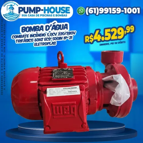 Bomba D'água Incêndio 5,0CV 220/380v Trifásico 60Hz ECS-500IN IP-21 Eletroplas