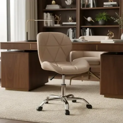 Cadeira Slim Eames Charles Eiffel Giratória Estofada Cor Nud