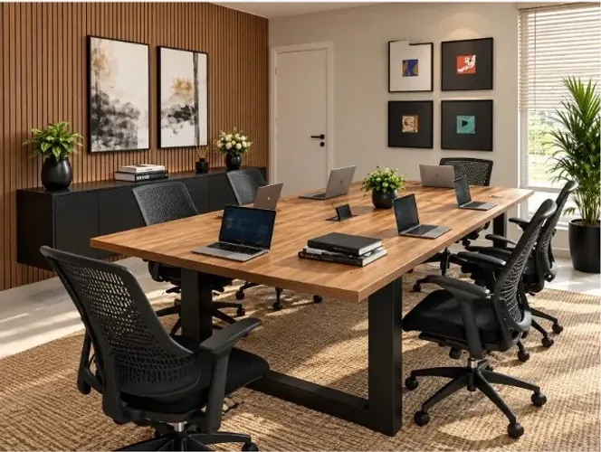 Mesa De Reunião Thick Wood Corporate: Alto Padrão. L250cm x P90cm A74cm