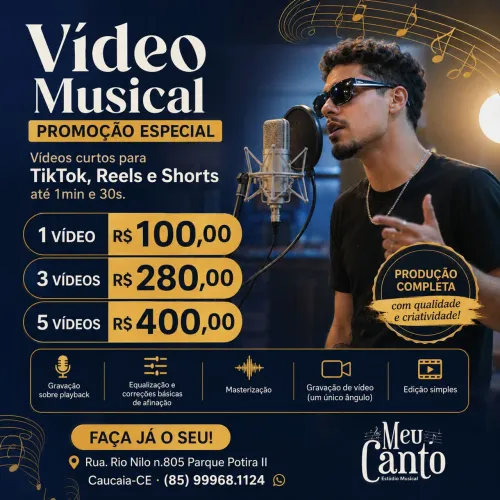 Gravaçao Vídeo musical / Reels / tiktok / sorts