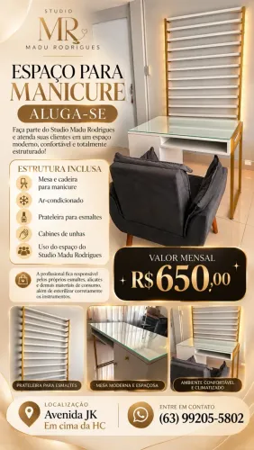 ESPAÇO PARA MANICURE DISPONÍVEL PARA LOCAÇÃO