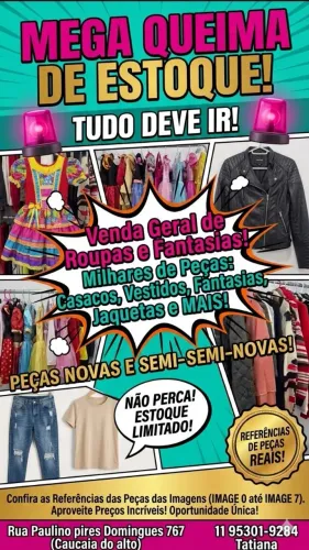Vendas de casacos, fantasias, roupas novas e semi novas no geral