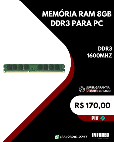 Memorias 8GB DDR3 PC marcas variadas