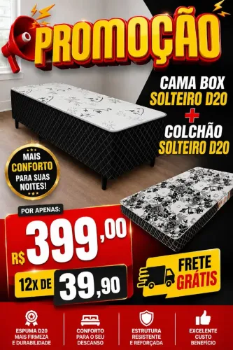 Cama Box D20 + colchão D20 Solteiro