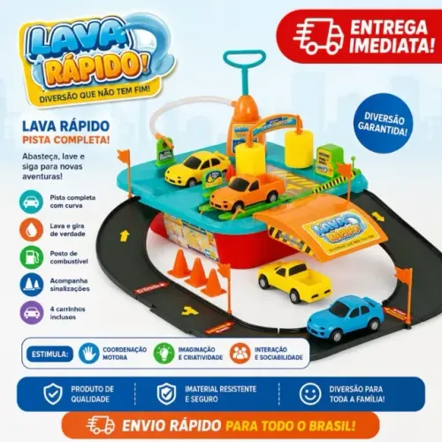 Lava Rápido Infantil com Pista e Carrinhos Brinquedo Completo