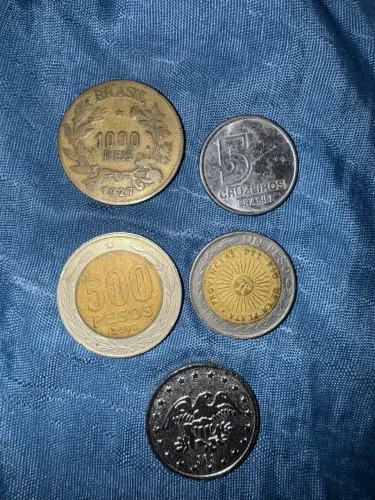 MOEDA ANTIGA MIL REIS PESO ARGENTINO CHILENO E CRUZEIRO