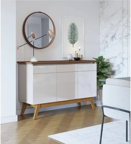 Balcão Buffet Classic 3 Portas 1,25 Off White/madeira Marca Imcal
