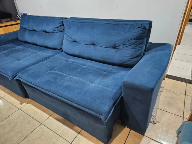 Sofá azul de 3 metros retrátil 