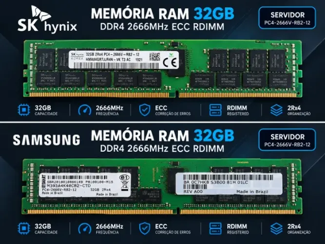 Memória RAM 32GB DDR4 2666MHz ECC RDIMM Servidor