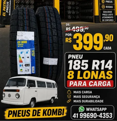Pneu 185 R14 8 lonas de carga para Kombi