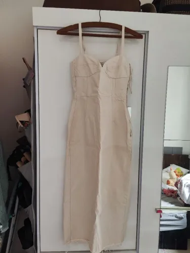 Vestido Midi Zara Original Off White Jeans 100% Algodão | Novo | Tam. P