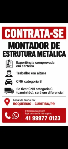 Vaga Montador de Estrutura Metálica