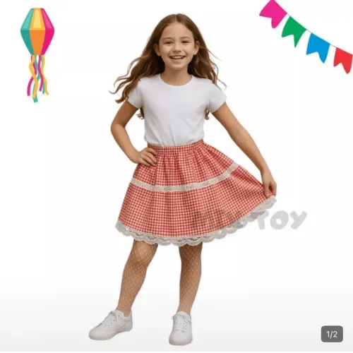 Saia Festa Junina Caipira Xadrez Infantil e Juvenil 8 A 14 Anos