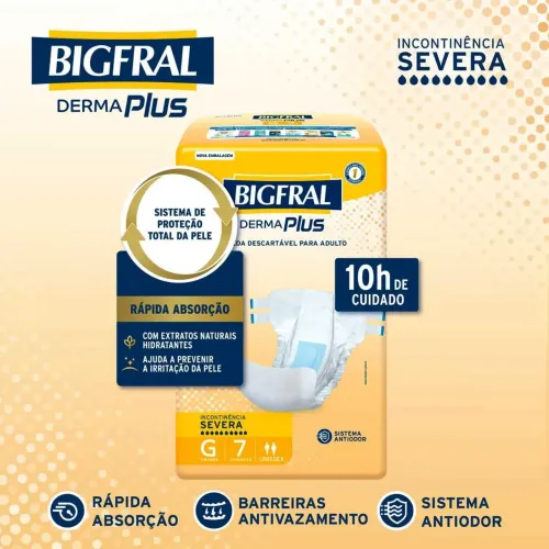 Fralda Geriátrica Unissex Bigfral Derma Plus Adulto G 7 unidades