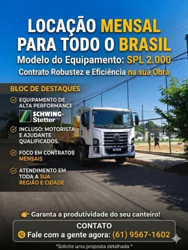 Aluguel de Bomba de Concreto com Equipe (Mensal) - SPL 2000