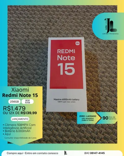 REDMI NOTE 15, 256GB, 8GB RAM, LACRADO, EXCLUSIVO!