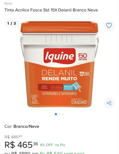 Tinta Acrilica Fosca Std 15lt Delanil Branco Neve