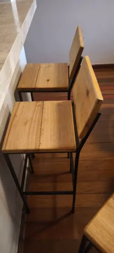 Combo 3 Cadeiras Altas com Encosto em Ferro e Madeira