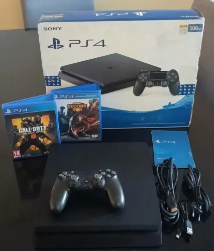 PS4 Slim + Controle Original + 2 Jogos (Com lacre, nunca aberto)