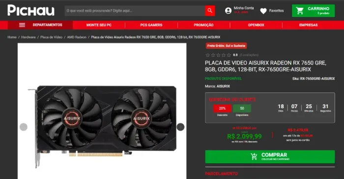Placa de Vídeo RX 7650 8gb GDDR6 Nova lacrada
