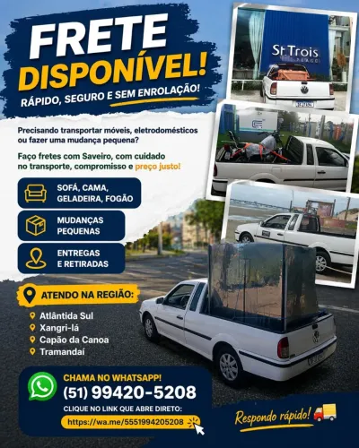 FRETE RÁPIDO HOJE - SAVEIRO - PREÇO JUSTO