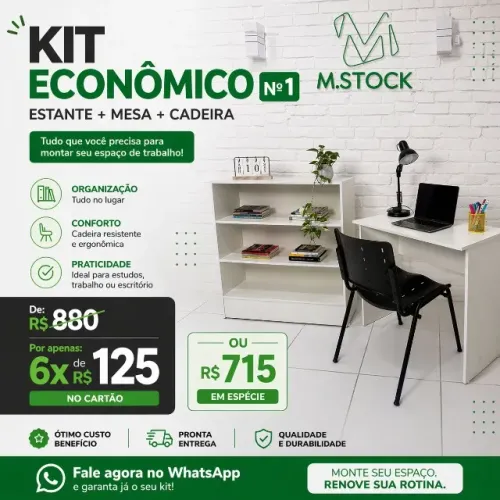 kit estudante mesa cadeira e estante 