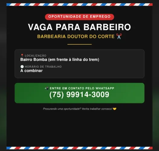 Vaga Barbeiro em Serrinha