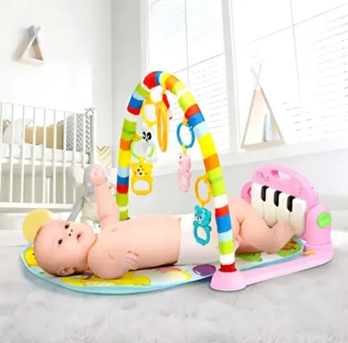 Tapete Atividade Bebê Com Piano Musical Luz Som Baby Gym Rosa