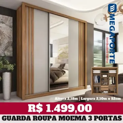 Guarda Roupa Casal 3 Portas de Correr com Espelho (NOVO) Entrega Grátis!