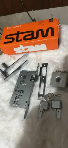 Fechadura Stam Completa com Maçaneta Inox + Cilindro + Chaves | Produto Novo