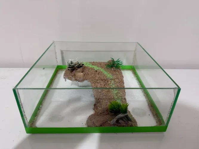 Terrário aquaterrario novo modelo tabuleiro com plataforma central decorada 