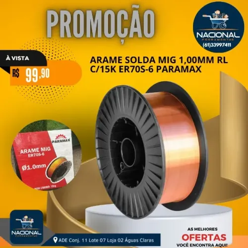 ARAME PARA SOLDA MIG ER70S-6 1,0MM ROLO 15KG PARAMAX