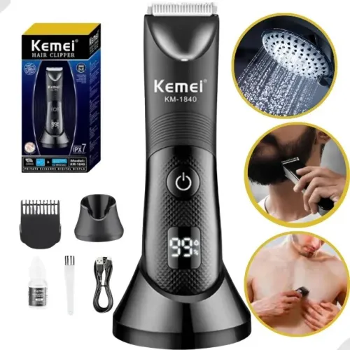 Kemei KM-1840 Aparador de Pelos Elétrico Sem Fio Cerâmica Preto