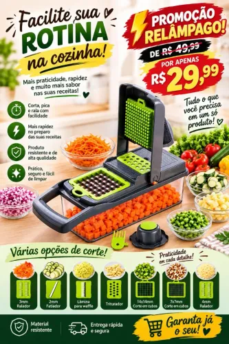 Cortador muitfucional fatiador legumes,frutas e verduras com 16 peças .