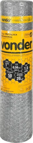 Tela metálica hexagonal, malha 1", 24 BWG x 1,0 m, com 50 m, pinteiro, VONDER