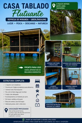 Casa Tablado Flutuante na Represa de Miranda | Pronto para Pesca e Lazer