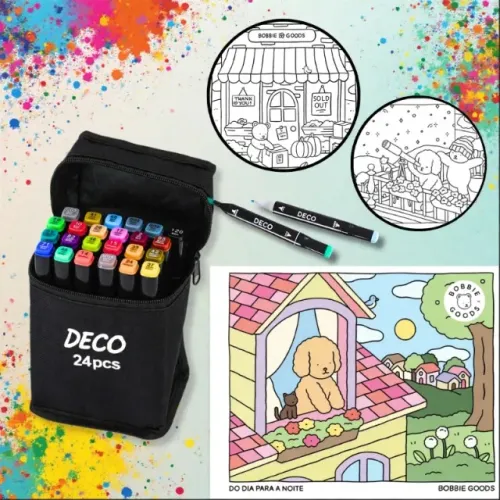Kit Livro Bobbie Goods De Colorir + 24 Canetinhas (livro disponíveis nas coes Azul e Rosa)