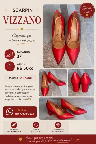 Scarpin novo vermelho salto bloco número 37