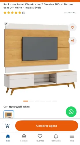 Rack com Painel Classic com 2 Gavetas 180cm Nature com Off White - Imcal Móveis
