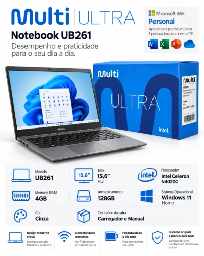 Notebook Multi Ultra UB261 15,6 Intel Celeron N4020C 4GB RAM 128GB Windows 11